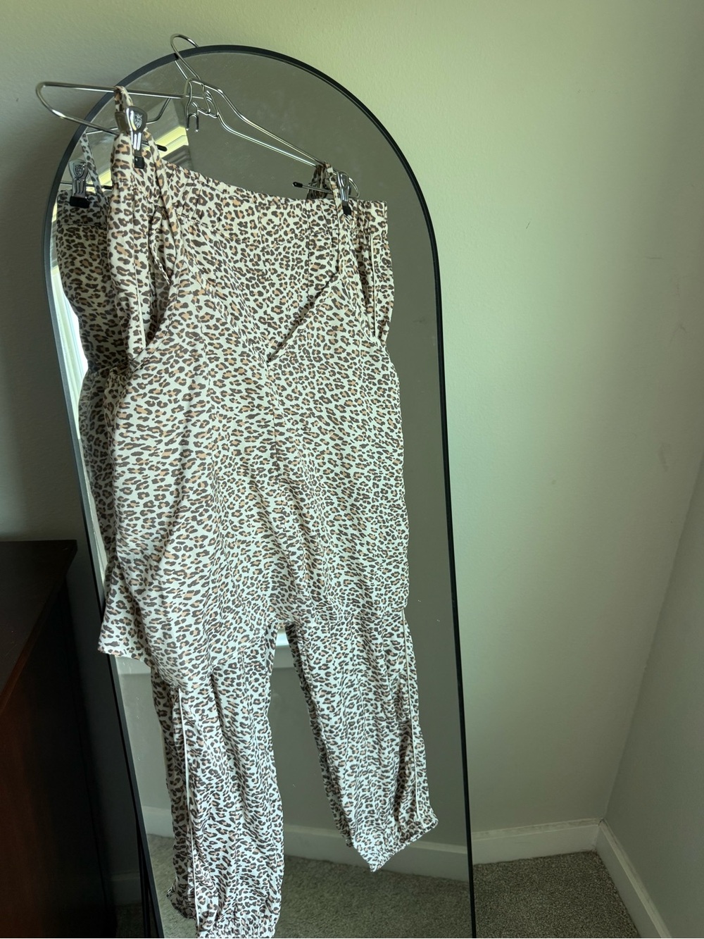 aerie Leopard Print Pajama Set in Cream and Brown